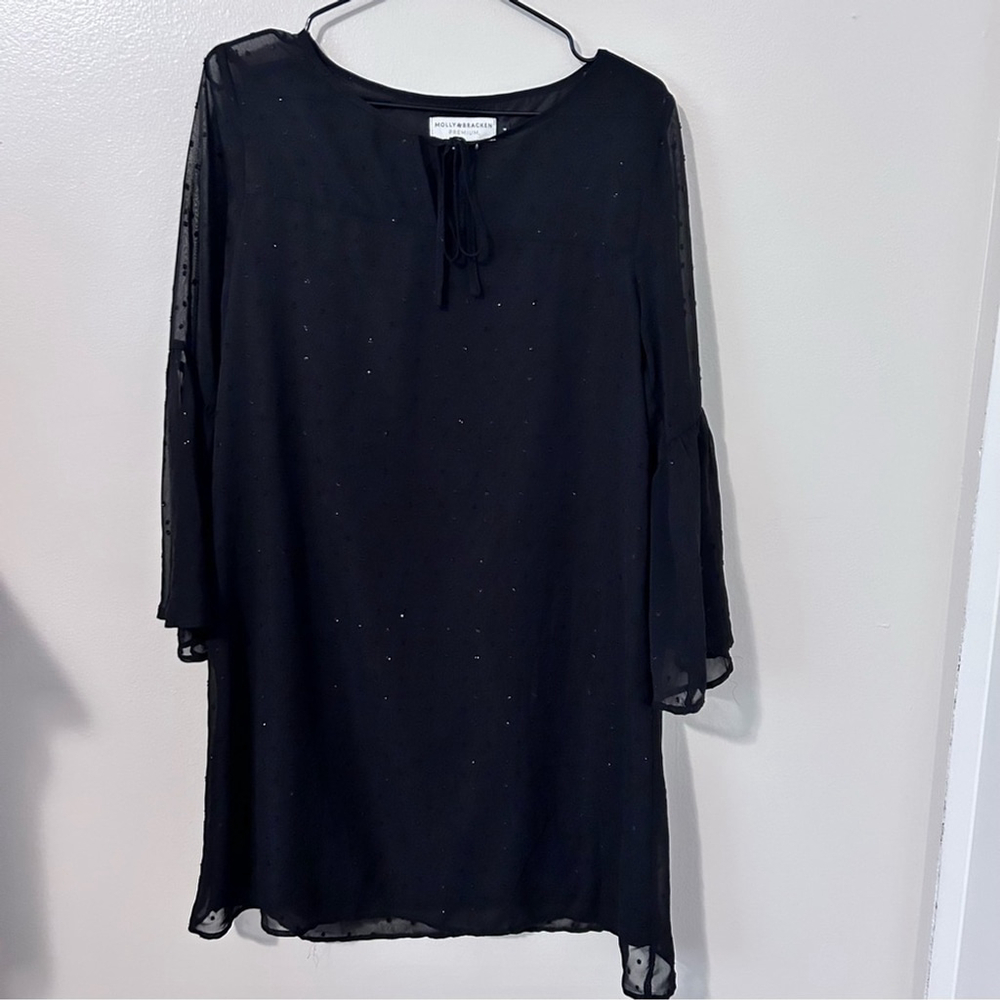 Molly Braken Premium Sheer Overlay Shimmer Detail Black Mini Dress Size 4